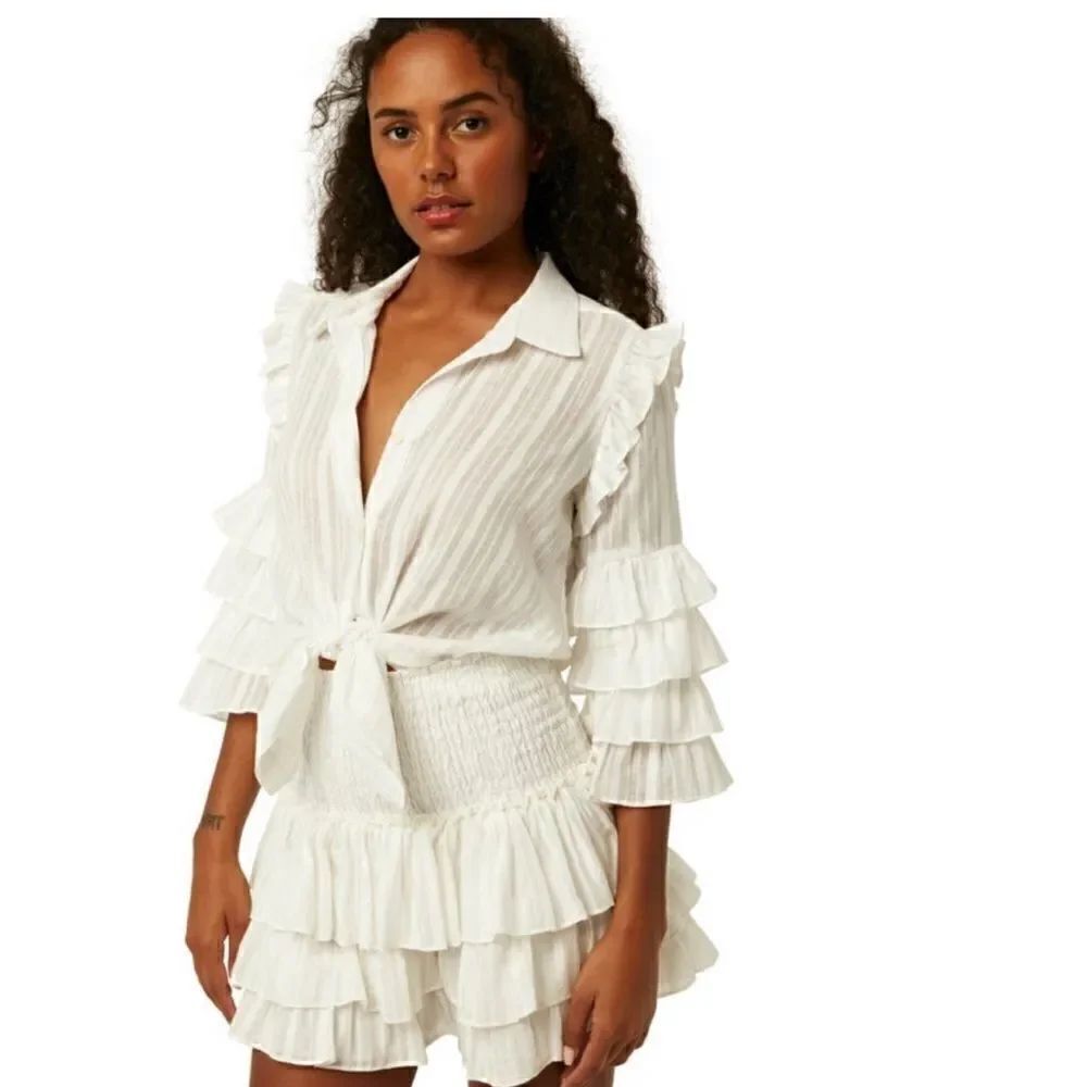 MISA Agnes Smocked Tiered mini skirt in XS . NWT